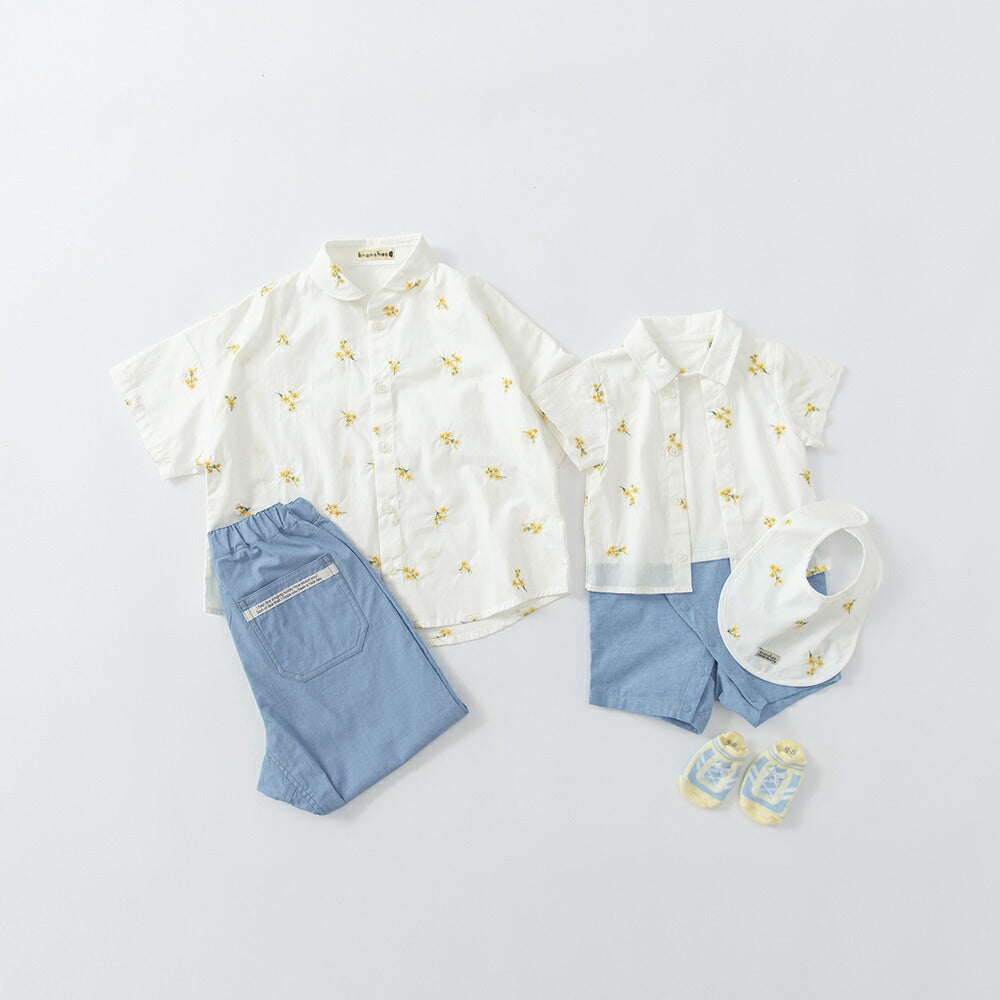日本童裝 Branshes 花卉刺繡假兩件連衣 70-80cm 男童款 初生嬰兒 夏季 Jumpsuit Flower