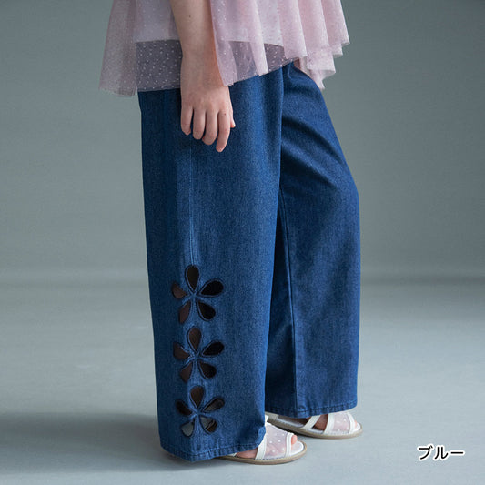 日本童裝 Branshes 鏤空花卉牛仔褲 100-150cm 女童款 夏季 PANTS