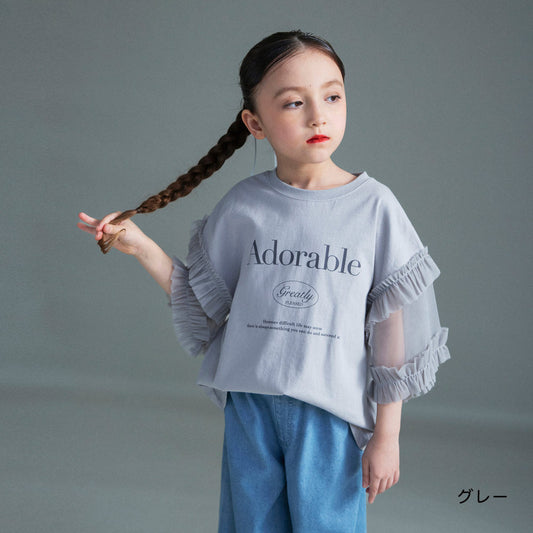 日本童裝 Branshes 薄紗拼接短袖上衣 100-150cm 女童款 夏季 TOPS