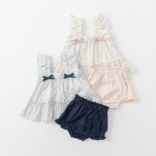 日本童裝 Branshes 荷葉邊束腰上衣和燈籠褲套裝 70-80cm 女童款 初生嬰兒 夏季 TOPS PANTS