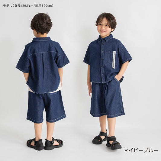 日本童裝 Branshes 水洗牛仔短袖襯衫 100-150cm 男童款 夏季 TOPS
