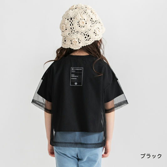 日本童裝 Branshes 疊穿薄紗短袖上衣 90-150cm 女童款 夏季 TOPS