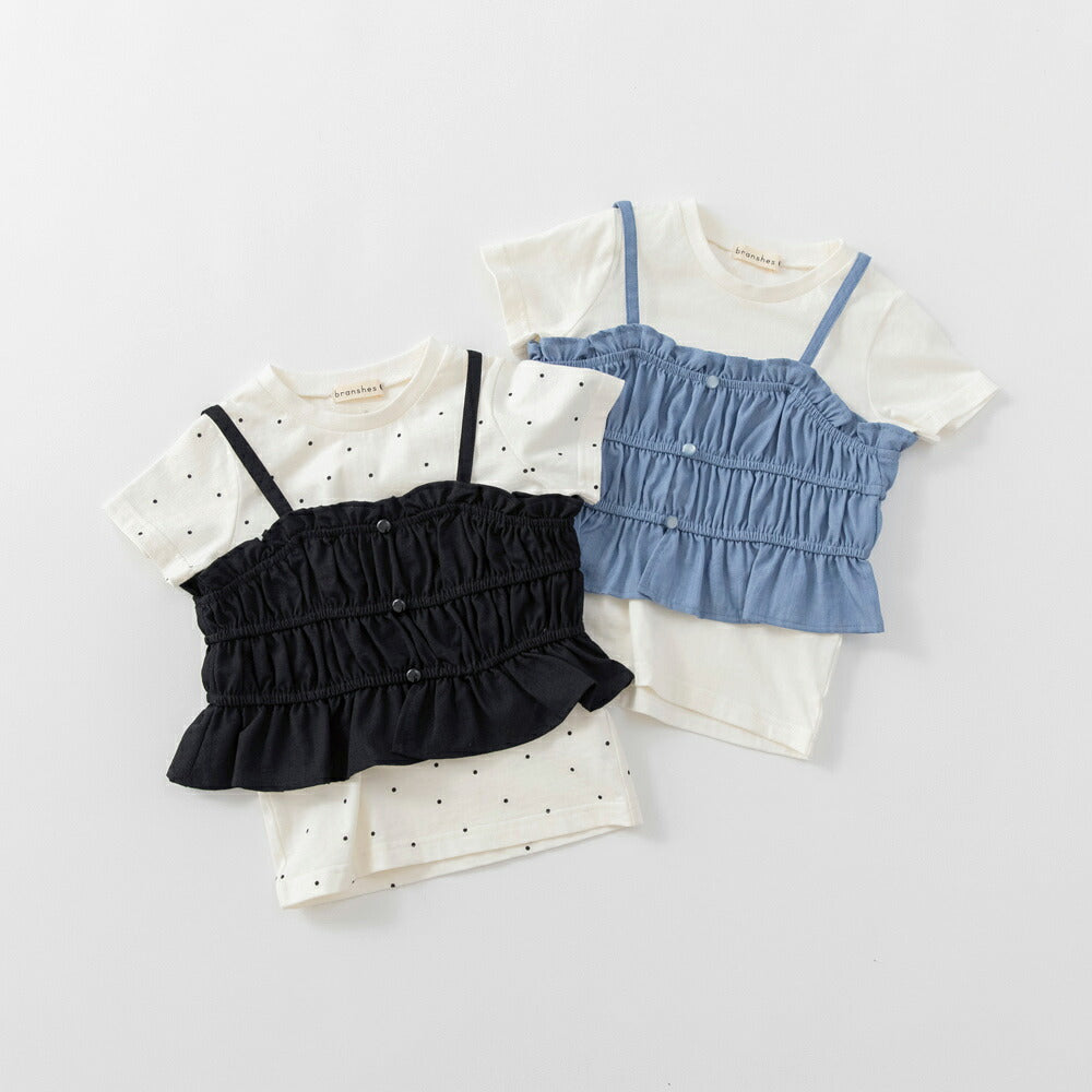 日本童裝 Branshes 打攬吊帶假兩件上衣 80-150cm 女童款 夏季 TOPS