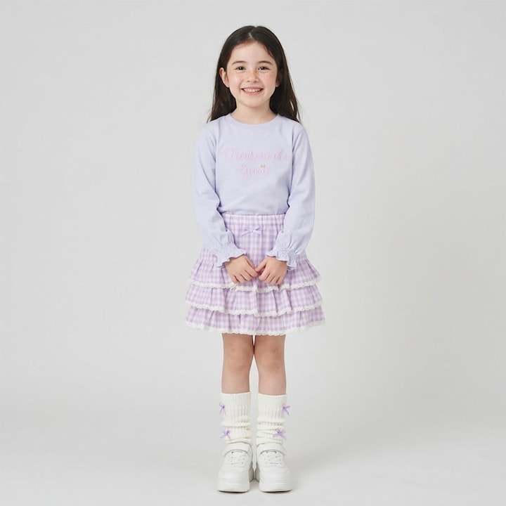 日本童裝 Ly# mine 防UV 吸水速乾 【棉100%不易變形】刺繡皺褶袖上衣 100-150cm 女童款 夏季 TOPS