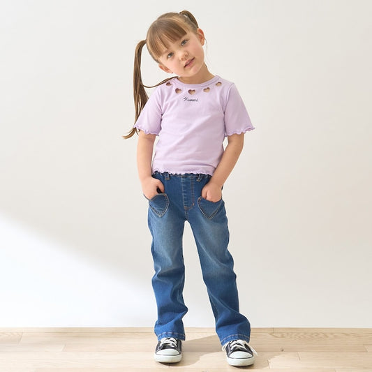 日本童裝 Ly# mine 彈力心形口袋喇叭牛仔褲 100-150cm 女童款 夏季 PANTS