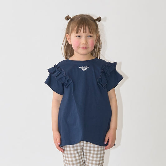 日本童裝 Ly# mine 防UV 吸水速乾 【棉100%不易變形】荷葉邊上衣 90-150cm 女童款 夏季 TOPS