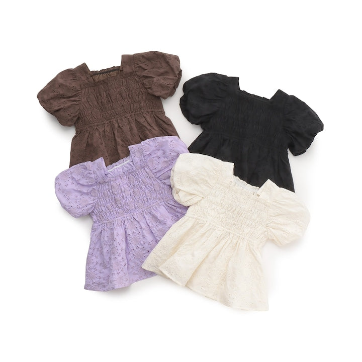 日本童裝 Ly# mine 棉質蕾絲泡泡袖襯衫 100-150cm 女童款 夏季 TOPS