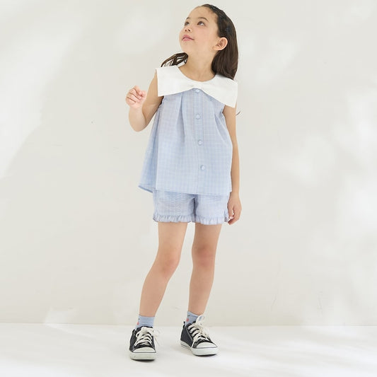 日本童裝 Ly# mine 蝴蝶結襯衫及荷葉邊短褲套裝 100-150cm 女童款 夏季 TOPS PANTS