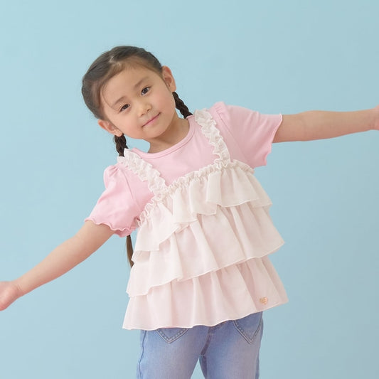 日本童裝 Ly# mine 防UV 接觸冷感 2Way 前後兩著 假兩件吊帶上衣 100-150cm 女童款 夏季 TOPS