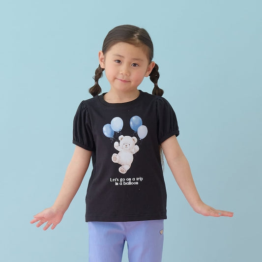 日本童裝 Ly# mine 防UV 接觸冷感 小熊印花泡泡袖上衣 100-150cm 女童款 夏季 TOPS