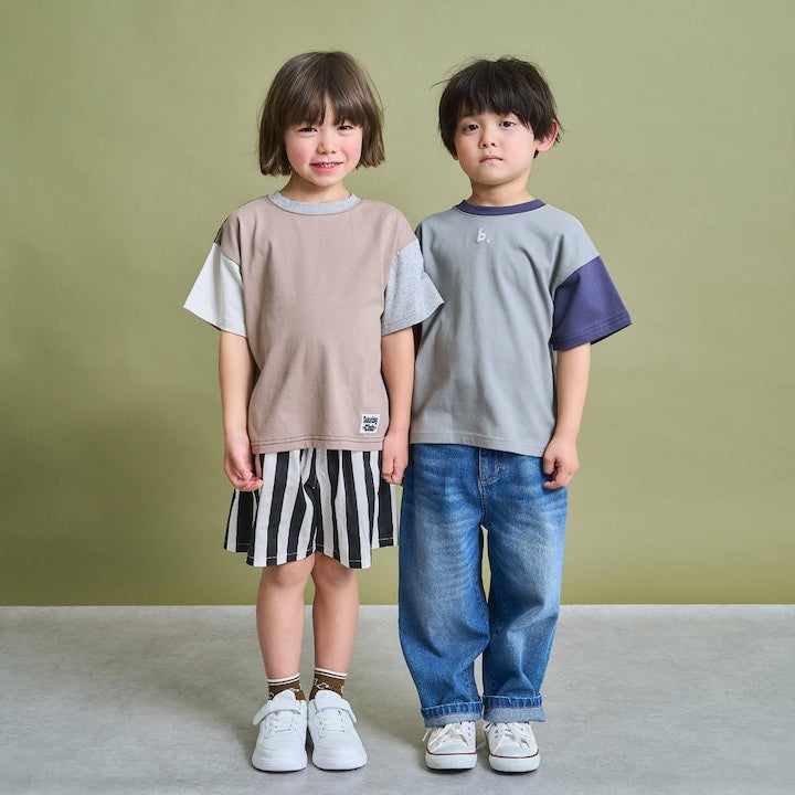 日本童裝 b・R# 防污系列 吸水速乾【不易變形】配色手袖上衣 100-150cm 男童款 夏季 TOPS