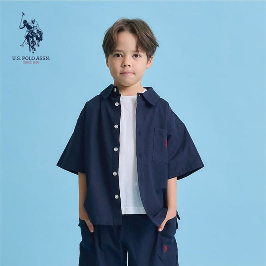日本童裝 b・R# x U.S. POLO ASSN. 短袖襯衫 100-150cm 男童款 夏季 TOPS OUTERWEAR