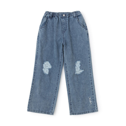 日本童裝 X-girl Stages 破洞闊腿牛仔褲 110-140cm 女童款 夏季 PANTS