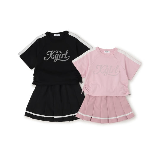 日本童裝 X-girl Stages logo上衣百摺裙套裝 90-140cm 女童款 夏季 TOPS SKIRTS