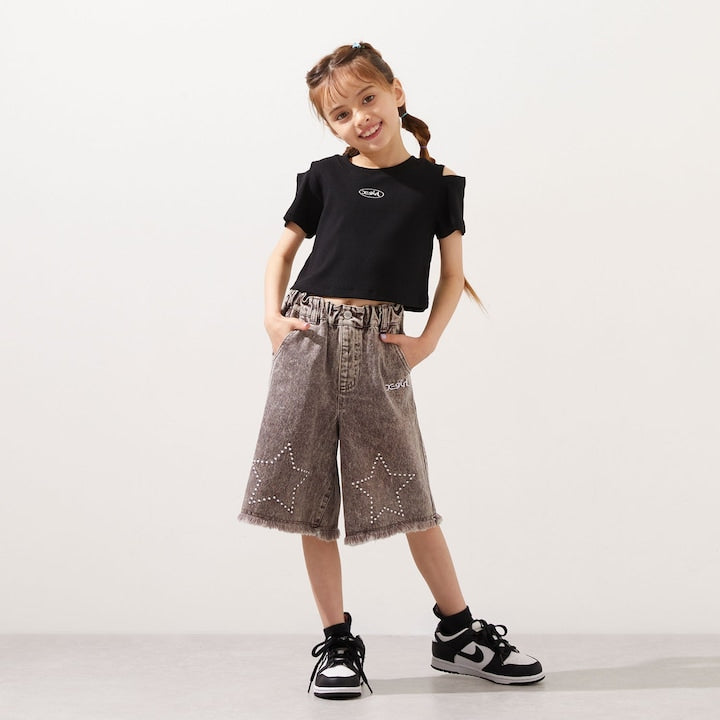 日本童裝 X-girl Stages 星星繡牛仔短褲 110-140cm 女童款 夏季 PANTS