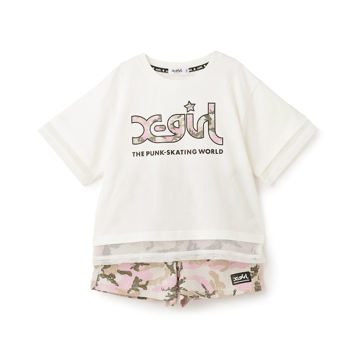 日本童裝 X-girl Stages 防UV 接觸冷感 網眼拼接上衣短褲套裝 80-140cm 女童款 夏季 TOPS PANTS