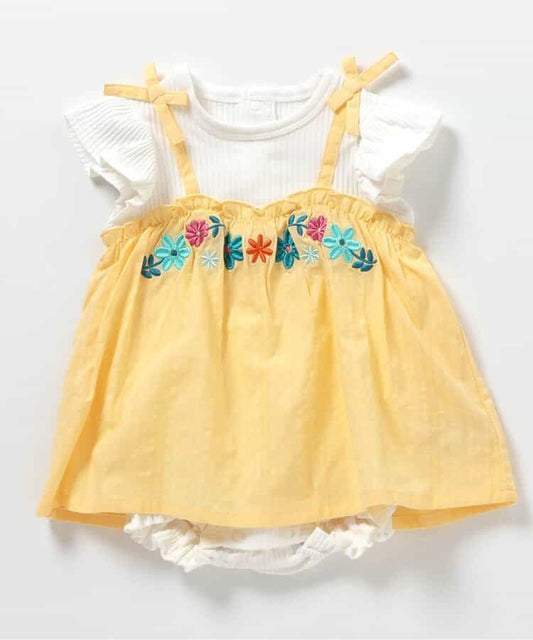 日本童裝 apres les cours 花花刺繡假兩件連衣 70-80cm 女童款 初生嬰兒 夏季 Jumpsuit