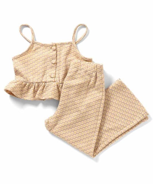 日本童裝 apres les cours 碎花提花吊帶及喇叭褲套裝 80-140cm 女童款 夏季 TOPS PANTS