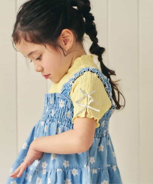 日本童裝 apres les cours 提花袖緞帶上衣 80-140cm 女童款 夏季 TOPS