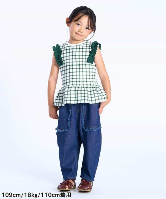 日本童裝 apres les cours 荷葉邊袖華夫格上衣 80-140cm 女童款 夏季 TOPS