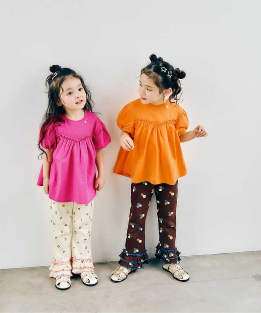 日本童裝 apres les cours 泡泡袖荷葉上衣 80-140cm 女童款 夏季 TOPS