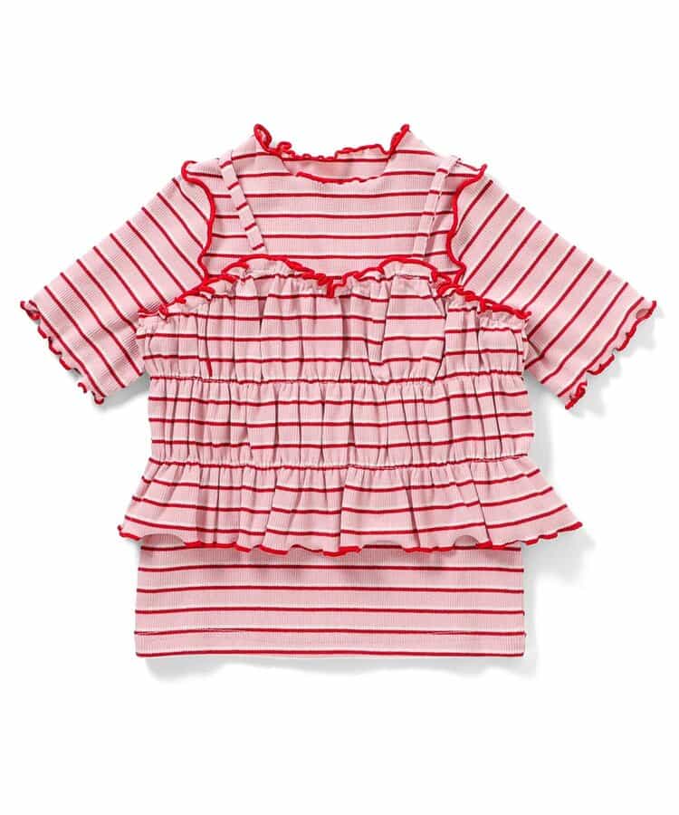 日本童裝 apres les cours 條紋上衣及吊帶兩件套裝 90-140cm 女童款 夏季 TOPS