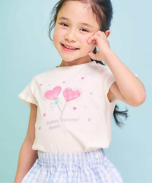 日本童裝 apres les cours 接觸冷感 小飛袖印花上衣 80-140cm 女童款 夏季 TOPS