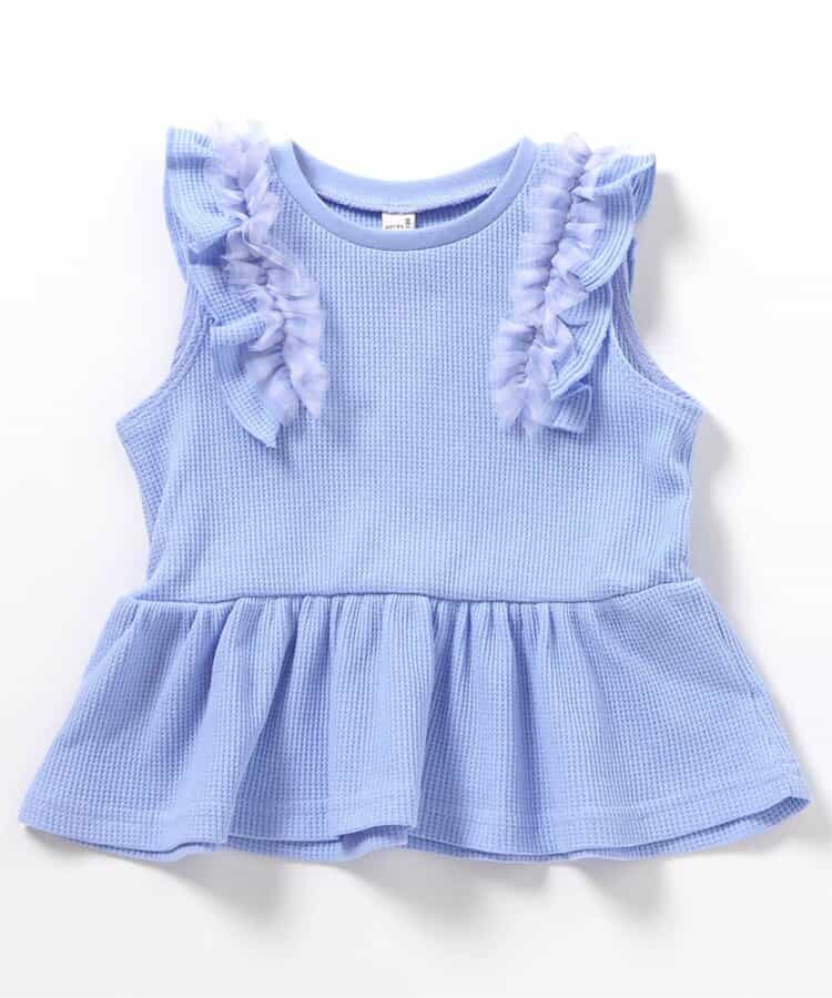 日本童裝 apres les cours 華夫格荷葉邊薄紗上衣 80-140cm 女童款 夏季 TOPS