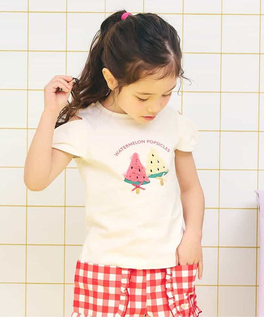日本童裝 apres les cours 緞帶露肩上衣 80-140cm 女童款 夏季 TOPS