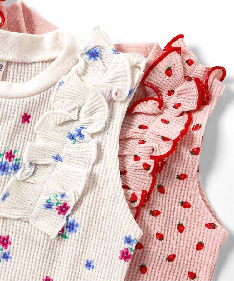 日本童裝 apres les cours 無袖華夫格荷葉邊上衣 80-140cm 女童款 夏季 TOPS