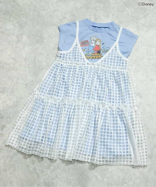 日本童裝 apres les cours x Disney Frozen/公主 假兩件薄紗連身裙 80-140cm 女童款 夏季 DRESSES