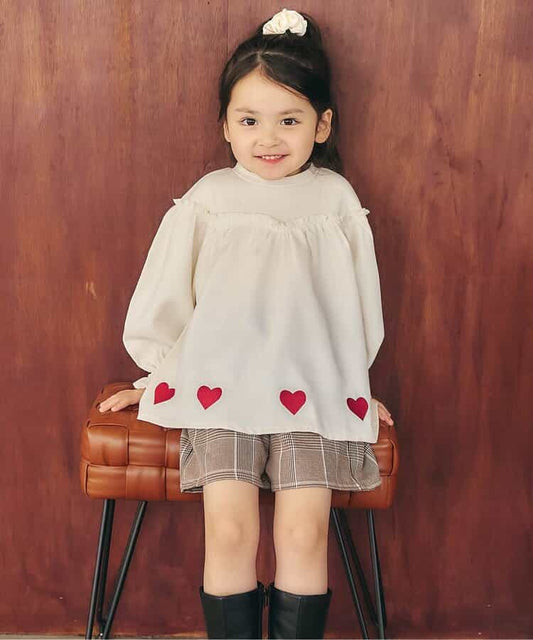 日本童裝 apres les cours 羅紋心型刺繡上衣 90-140cm 女童款 秋季 TOPS