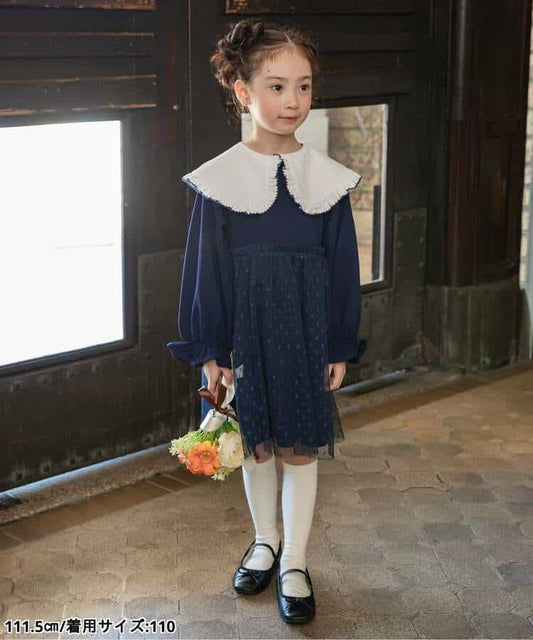 日本童裝 BREEZE 大領薄紗連身裙 90-140cm 女童款 冬季 DRESSES 面試/宴會/表演