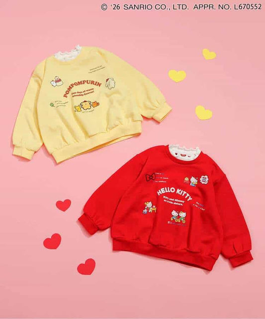 日本童裝 apres les cours x Sanrio 木耳領衛衣 80-140cm 女童款 冬季 TOPS 聖誕紅/新年紅