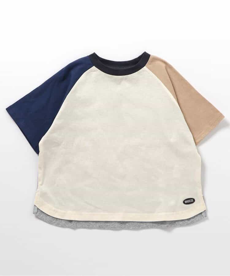 Japanese children's clothing BREEZE color block short-sleeved top 90-160cm boys/girls summer TOPS