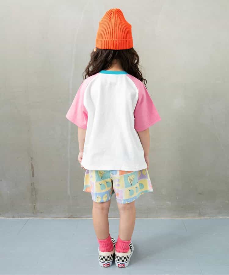 Japanese children's clothing BREEZE color block shoulder letter top 80-140cm boys/girls summer TOPS