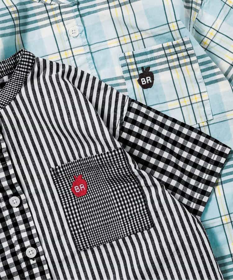 Japanese children's clothing BREEZE stand-up collar yarn-dyed shirt 80-140cm boys' summer TOPS