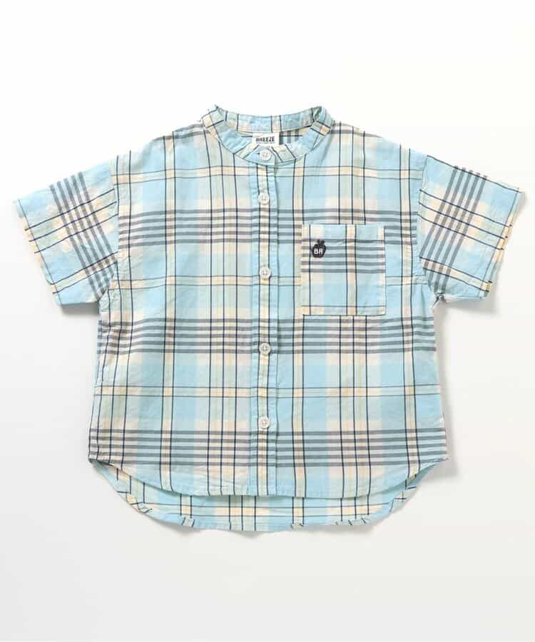 Japanese children's clothing BREEZE stand-up collar yarn-dyed shirt 80-140cm boys' summer TOPS