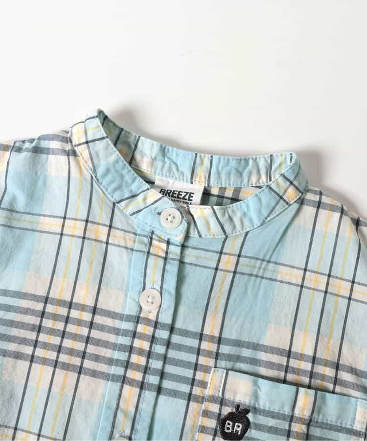 Japanese children's clothing BREEZE stand-up collar yarn-dyed shirt 80-140cm boys' summer TOPS