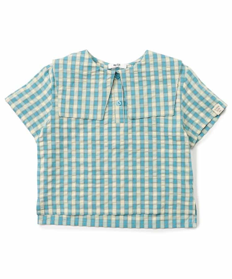 Japanese children's clothing BREEZE plaid sailor top 90-140cm boys/girls summer TOPS
