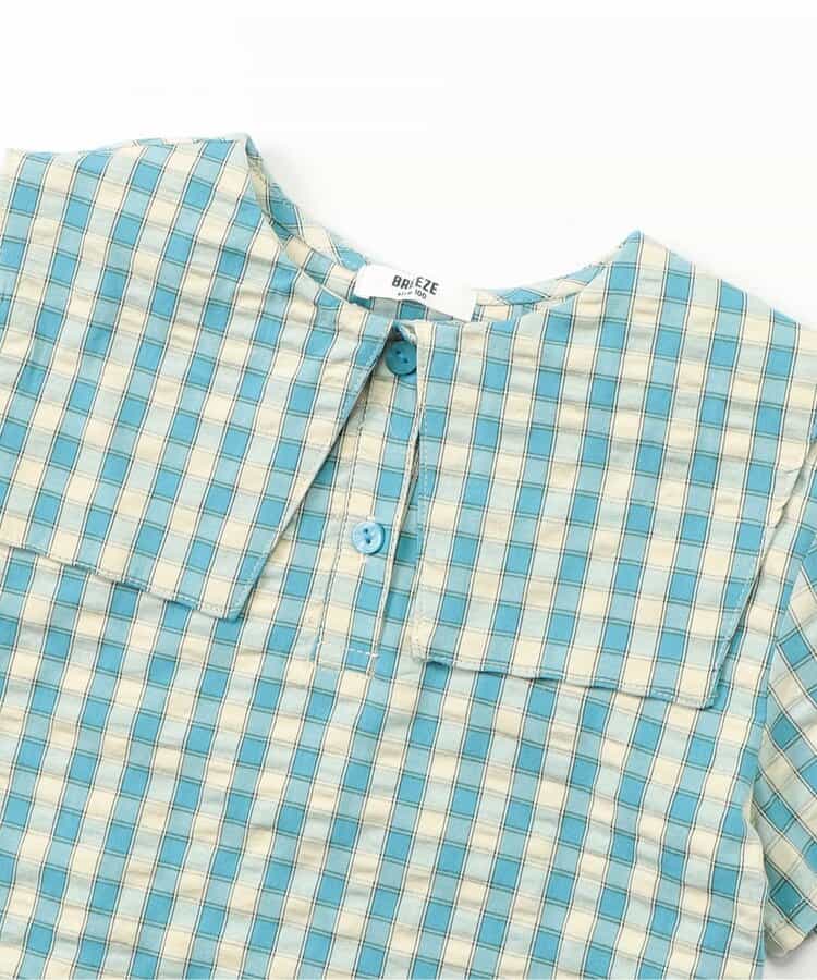 Japanese children's clothing BREEZE plaid sailor top 90-140cm boys/girls summer TOPS