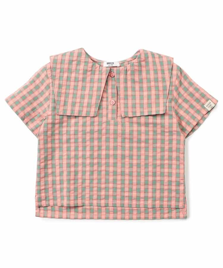 Japanese children's clothing BREEZE plaid sailor top 90-140cm boys/girls summer TOPS