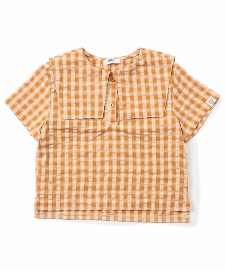 Japanese children's clothing BREEZE plaid sailor top 90-140cm boys/girls summer TOPS