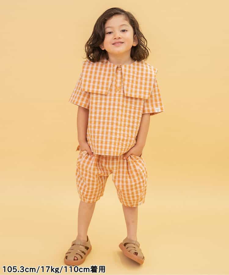 Japanese children's clothing BREEZE plaid sailor top 90-140cm boys/girls summer TOPS