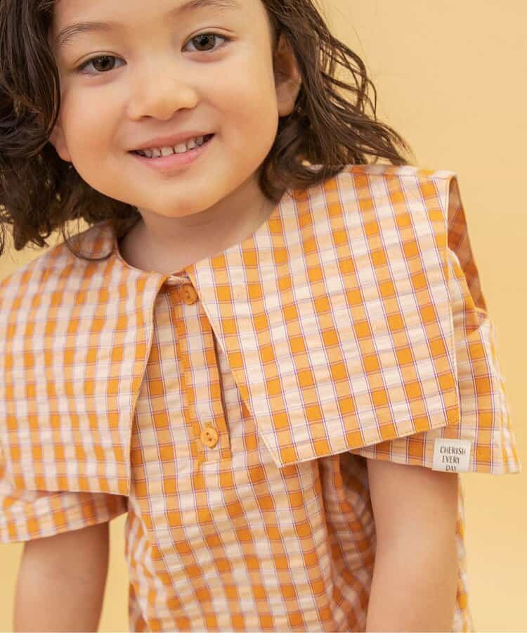 Japanese children's clothing BREEZE plaid sailor top 90-140cm boys/girls summer TOPS
