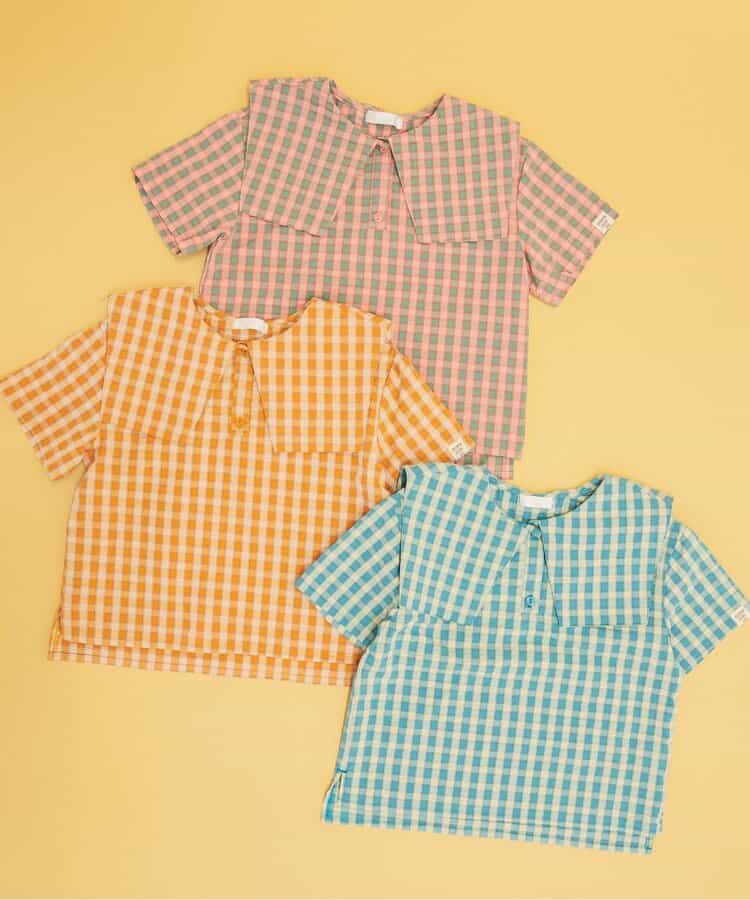Japanese children's clothing BREEZE plaid sailor top 90-140cm boys/girls summer TOPS