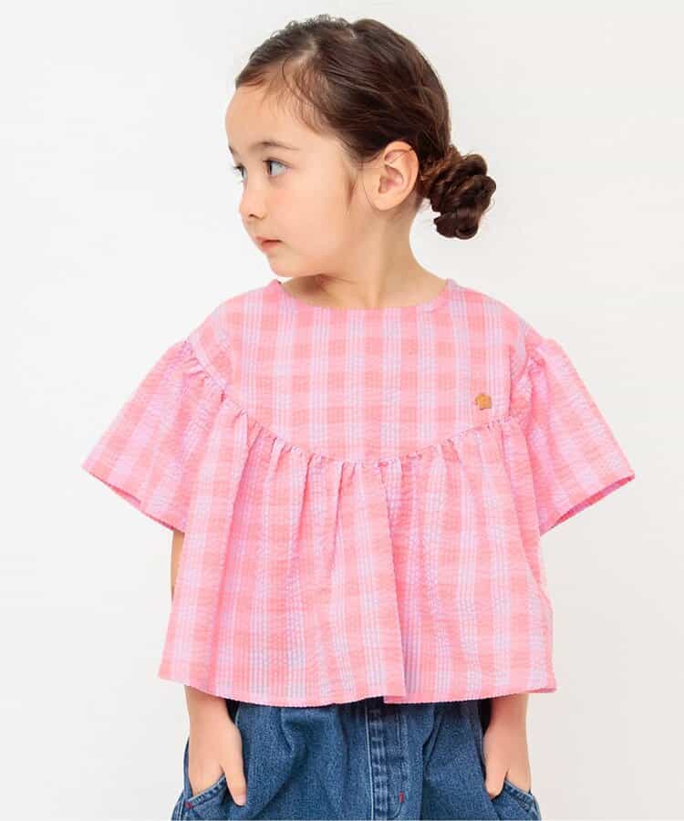 Japanese children's clothing BREEZE ruffled plaid top 80-140cm girls summer TOPS