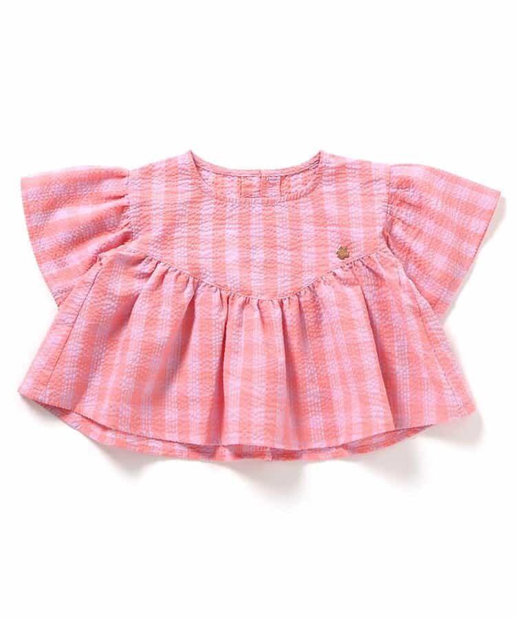 Japanese children's clothing BREEZE ruffled plaid top 80-140cm girls summer TOPS