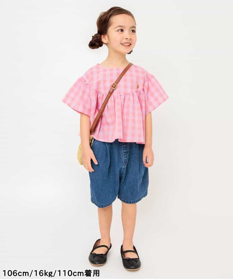 Japanese children's clothing BREEZE ruffled plaid top 80-140cm girls summer TOPS