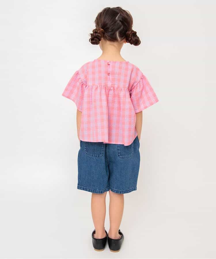Japanese children's clothing BREEZE ruffled plaid top 80-140cm girls summer TOPS